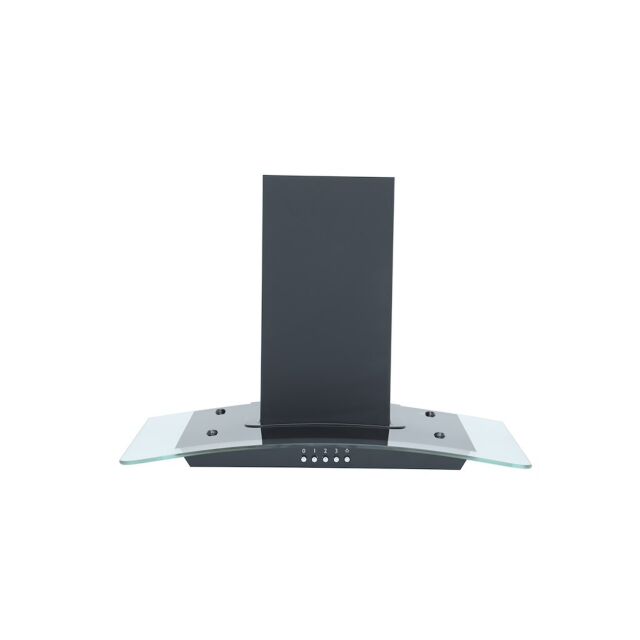 Montpellier MHE600LBK 60cm Curved Glass Black Chimney Hood with LED Edge Lighting