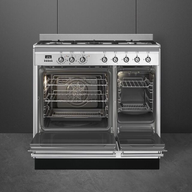 Smeg SUK92MX9-1 90cm Concert Dual Fuel Range Cooker, Stainless Steel