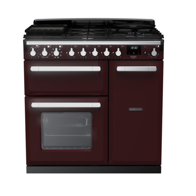 Rangemaster ESDL90DFPBOR/CM1 Estel Deluxe 90 Dual Fuel Range Cooker - Bordeaux - A Rated