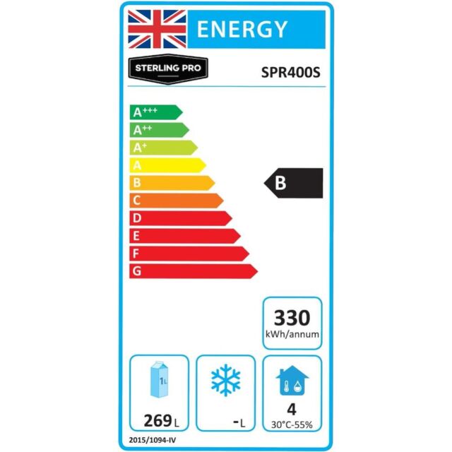 Sterling Pro Cobus SPR400S Single Door Stainless Steel Upright Refrigerator 360 Litres